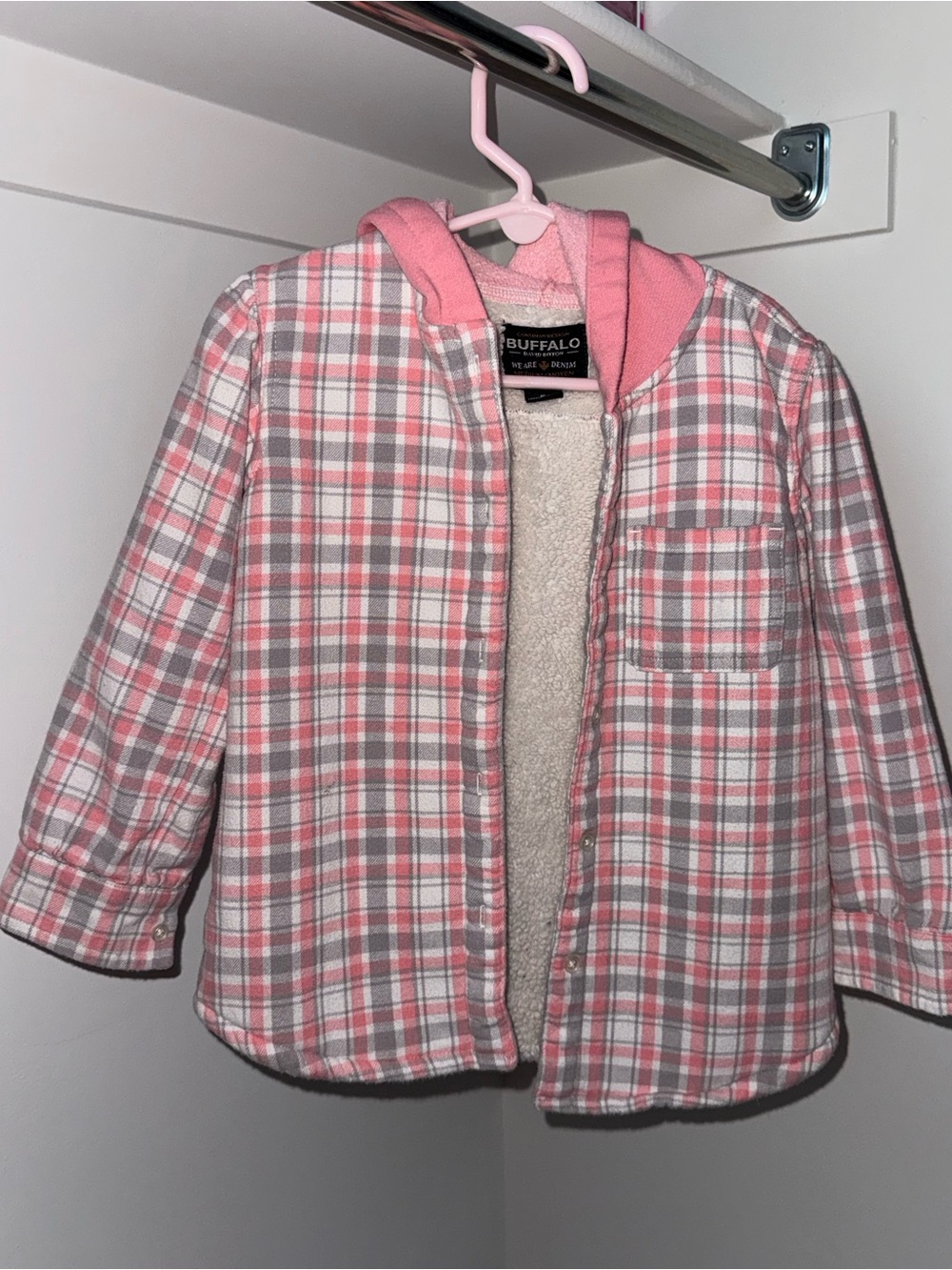 Buffalo David Bitton Pink & Gray Plaid Hooded Sherpa-Lined Jacket